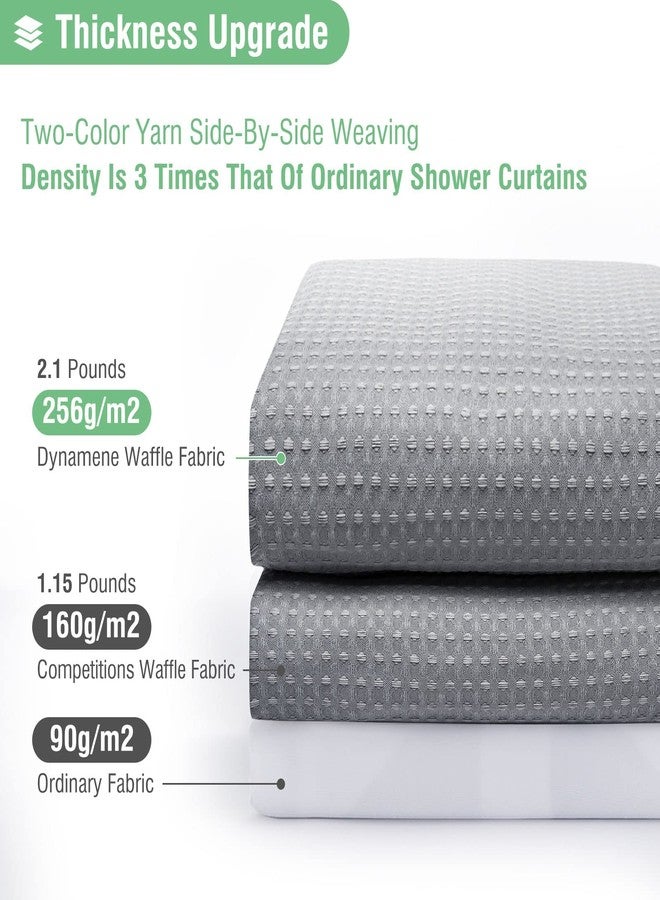 Dynamene Extra Long Shower Curtain,96 Inch Long Waffle Weave Weighted Thick Cloth Bathroom Shower Curtain, Neutral Heavy Duty Hotel Bath Curtain Set with 12 Plastic Hooks,72x96,Grey/Gray - Image 2